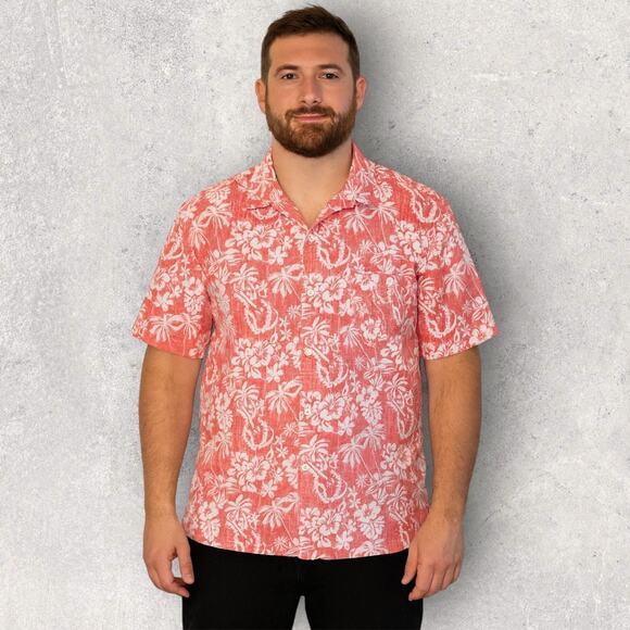 IZOD Saltwater Shirt Mens Large Pink White Hawaiian Aloha Floral Summer Casual - Picture 1 of 8